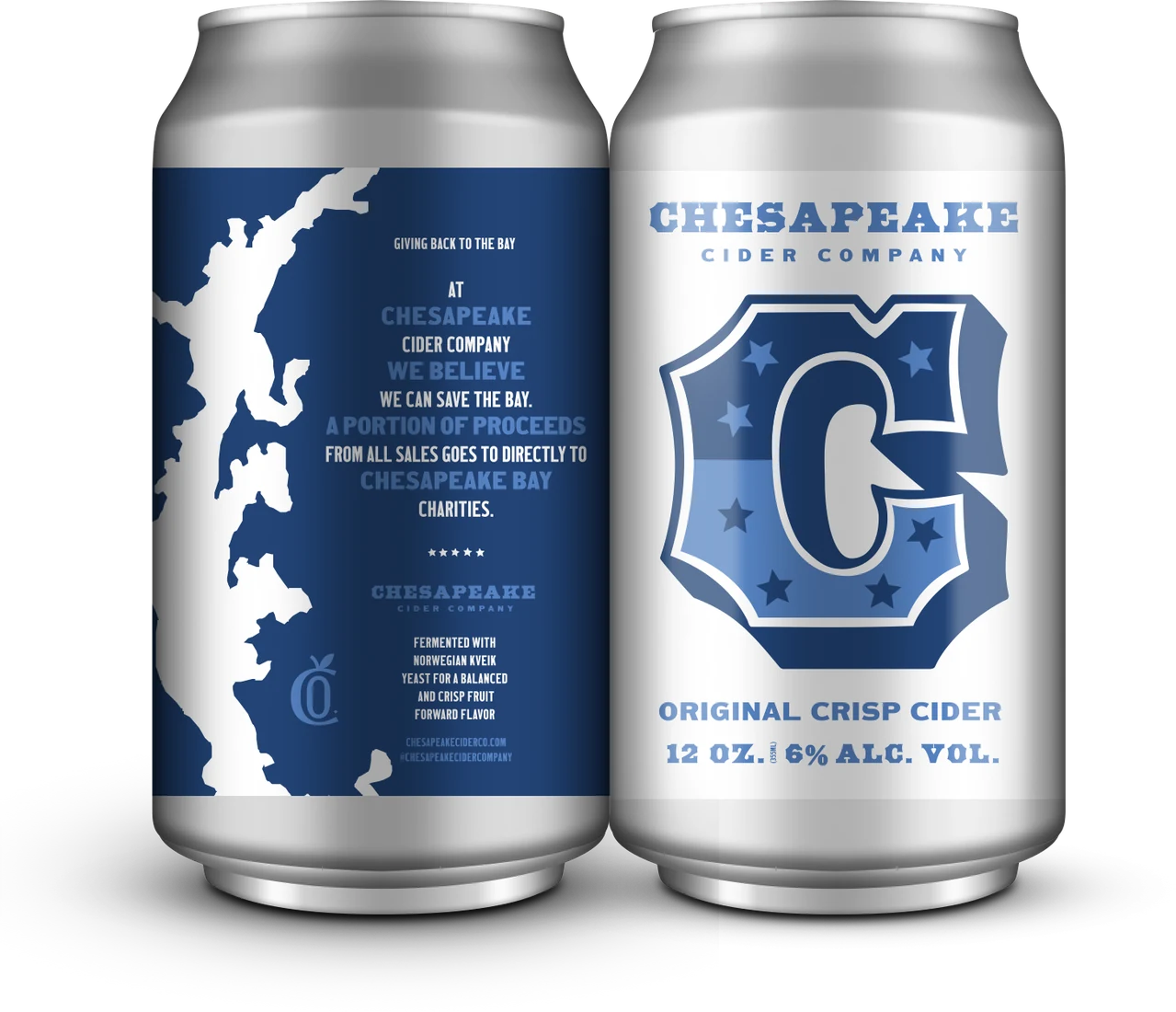 Original Crisp Cider 12 oz cans, front and back
